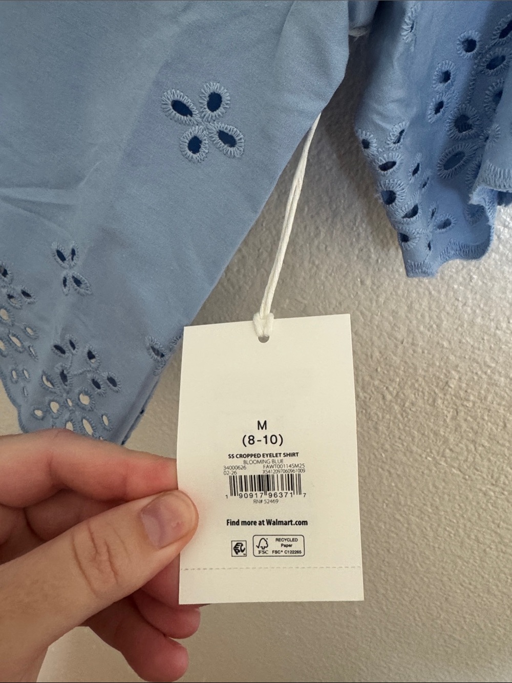 Blue Eyelet Cotton Button-Down Shirt - Picture 5 of 5